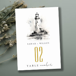 Zwart-wit vuurtoren nautische schets bruiloft kaart