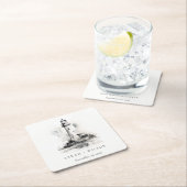 Zwart-wit vuurtoren nautische schets bruiloft kartonnen onderzetters (Insitu)