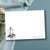Zwart-wit vuurtoren nautische schets bruiloft notitiekaartje