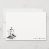 Zwart-wit vuurtoren nautische schets bruiloft notitiekaartje (Voorkant)