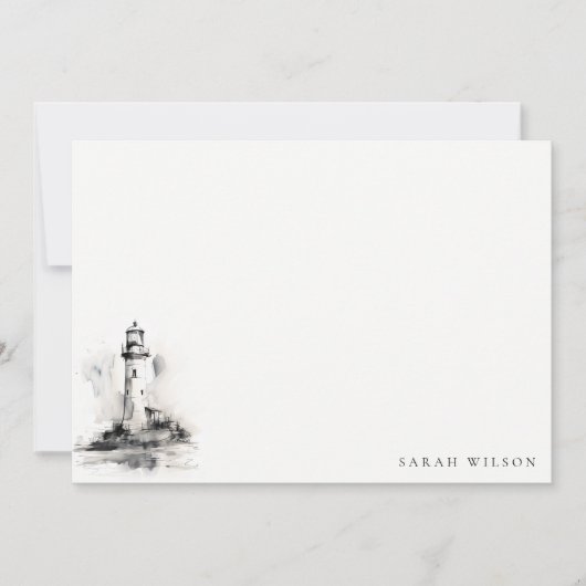 Zwart-wit vuurtoren nautische schets bruiloft notitiekaartje (Voorkant)