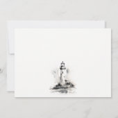 Zwart-wit vuurtoren nautische schets bruiloft notitiekaartje (Achterkant)