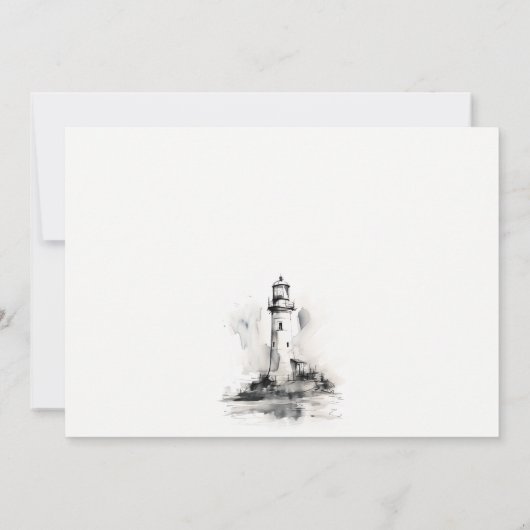 Zwart-wit vuurtoren nautische schets bruiloft notitiekaartje (Achterkant)