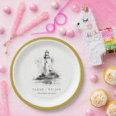 Zwart-wit vuurtoren nautische schets bruiloft papieren bordje (Feest)