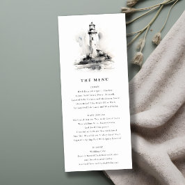 Zwart & Wit Vuurtoren Schets Wedding Menu Kaart