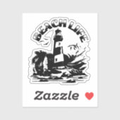Zwart-wit vuurtoren strand leven sticker (Vel)
