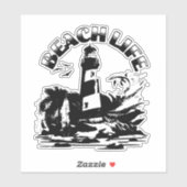 Zwart-wit vuurtoren strandleven sticker (Vel)
