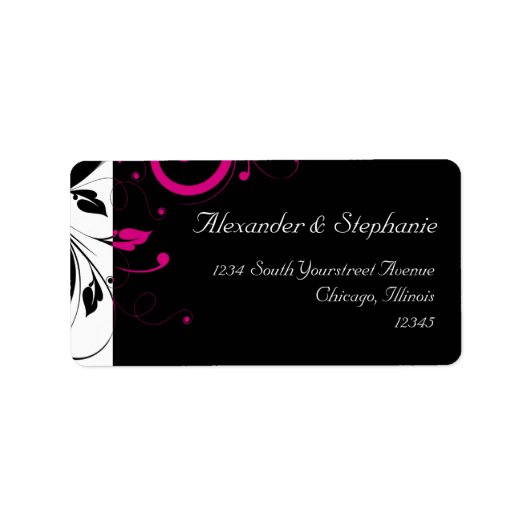 Zwart + Wit w / Fuchsia omgekeerde werveling bruil Etiket (Voorkant)
