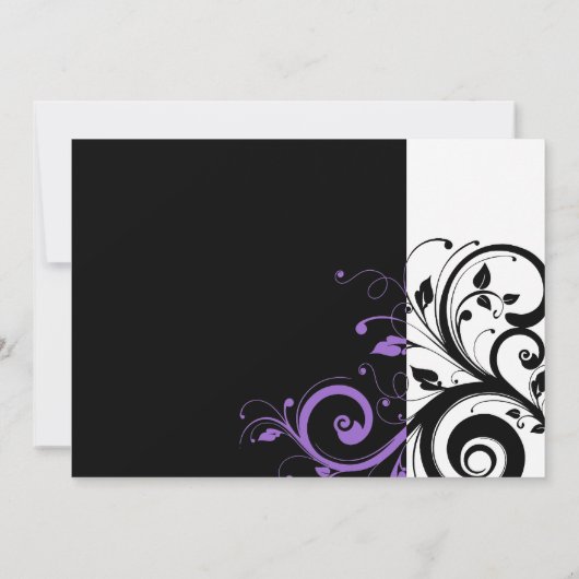 Zwart-wit w / Paarse werveling bruiloft uitnodigin Kaart (Achterkant)
