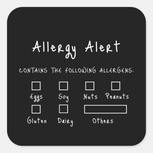 Zwart-wit Waarschuwing voor voedselallergie Vierkante Sticker (Voorkant)