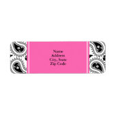 Zwart, wit, warm roze paisleypatroon etiket (Voorkant)
