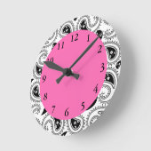Zwart, wit, warm roze paisleypatroon ronde klok (Hoek)