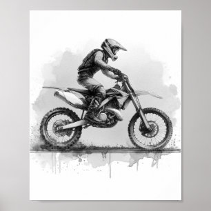 Zwart-wit Water Kleur Dirt Bike Poster