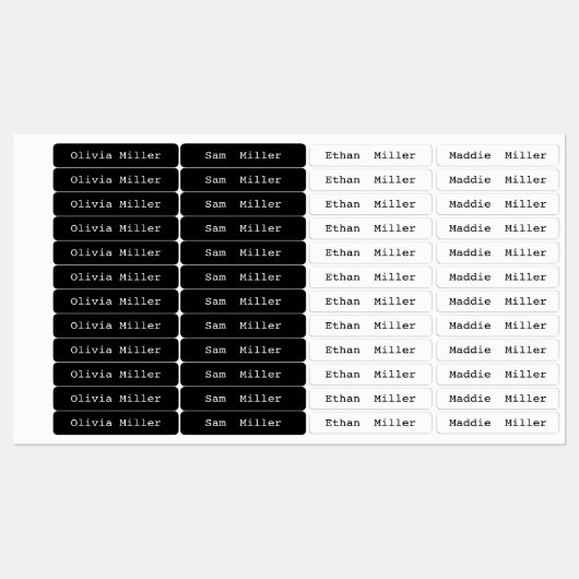 Zwart wit waterdicht naamlabels school kinderopvan labels (Vel)