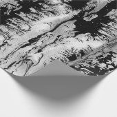 Zwart, wit watertextuur, marmerpapier, cadeaupapier (Hoek)