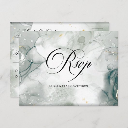 Zwart-wit Waterverf Abstracte RSVP Briefkaart (Voorkant / Achterkant)
