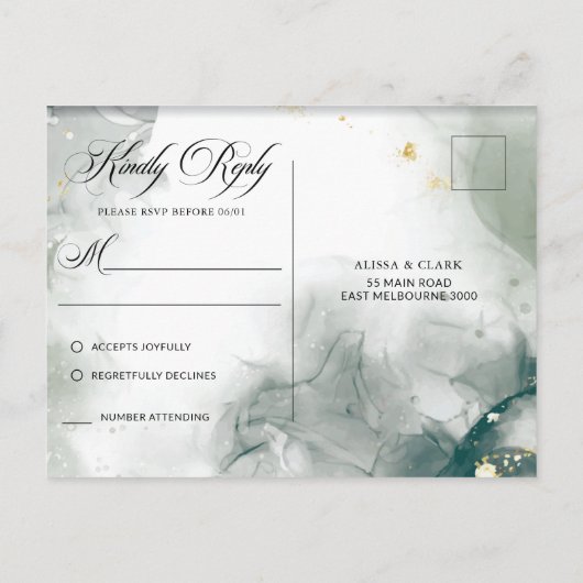 Zwart-wit Waterverf Abstracte RSVP Briefkaart (Achterkant)