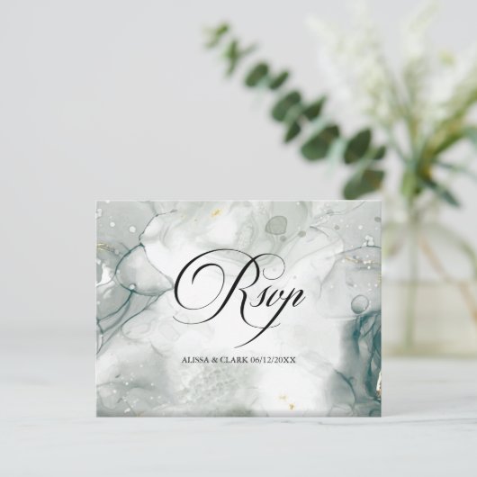 Zwart-wit Waterverf Abstracte RSVP Briefkaart (Staand voorkant)