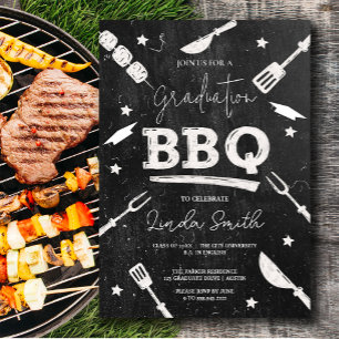 Zwart Wit Waterverf Afstuderen BBQ Kaart