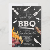 Zwart Wit Waterverf Afstuderen BBQ Kaart (Voorkant)