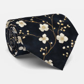 Zwart Wit Waterverf Bloemen Branches Elegant Stropdas (Opgerold)