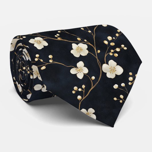 Zwart Wit Waterverf Bloemen Branches Elegant Stropdas (Opgerold)