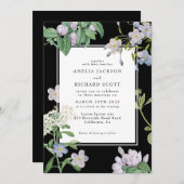 Zwart-wit waterverf bloemenklassiek bruiloft kaart (Voorkant / Achterkant)