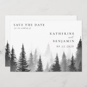 Zwart-wit Waterverf bomen bos bruiloft Save The Date (Voorkant / Achterkant)