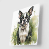 ZWART-WIT WATERVERF BOSTON TERRIER DOG VIERKANTE KLOK (Hoek)