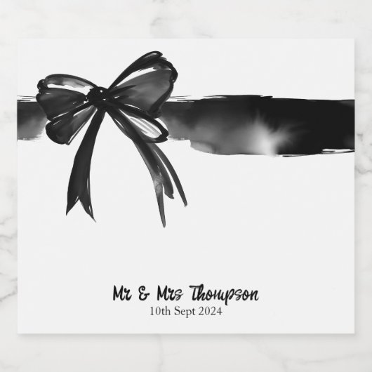 Zwart-wit Waterverf Bow Bruiloft Man Favor Bier Etiket (Enkel label)