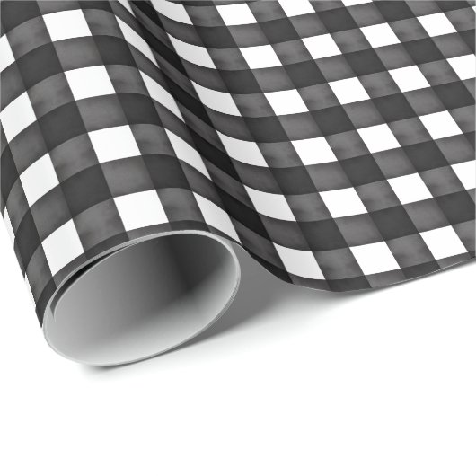 Zwart-wit Waterverf Buffalo Plaid Cadeaupapier (Rol Hoek)