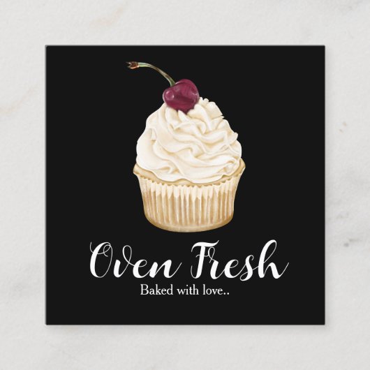 Zwart Wit Waterverf Cupcake Bakkerij Vierkante Visitekaartje (Voorkant)