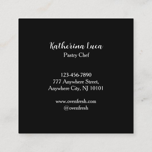 Zwart Wit Waterverf Cupcake Bakkerij Vierkante Visitekaartje (Achterkant)