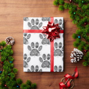 Zwart-wit Waterverf Dog Paw Print Cadeaupapier