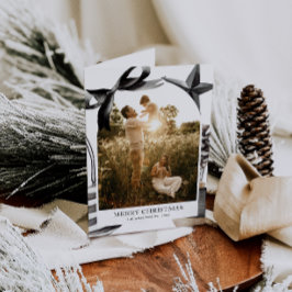 Zwart-wit Waterverf Familiefoto Feestdagen Kaart