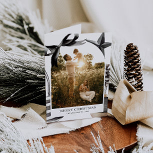 Zwart-wit Waterverf Familiefoto Feestdagen Kaart