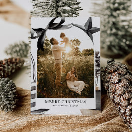 Zwart-wit Waterverf Familiefoto Feestdagenkaart