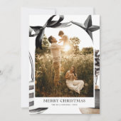 Zwart-wit Waterverf Familiefoto Feestdagenkaart (Voorkant)