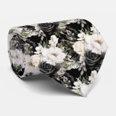 Zwart-wit Waterverf Floral Formele Stropdas (Opgerold)