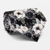 Zwart-wit Waterverf Floral Formele Stropdas (Opgerold)