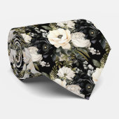 Zwart-wit Waterverf Floral Formele Stropdas (Opgerold)