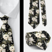 Zwart-wit Waterverf Floral Formele Stropdas