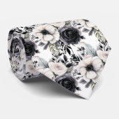 Zwart-wit Waterverf Floral Formele Stropdas (Opgerold)