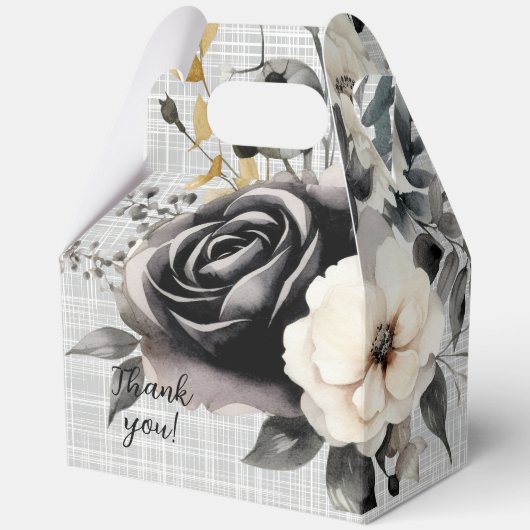 Zwart-wit Waterverf Florals Bedankdoosjes (Voorkant)