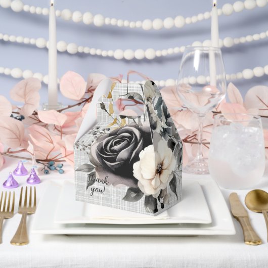 Zwart-wit Waterverf Florals Bedankdoosjes (Huwelijk)