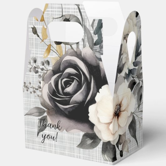 Zwart-wit Waterverf Florals Bedankdoosjes (Open)