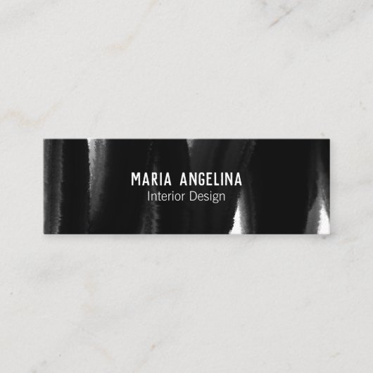 Zwart wit waterverf inktpenseelschilderij mini visitekaartje (Voorkant)