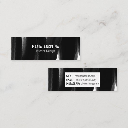 Zwart wit waterverf inktpenseelschilderij mini visitekaartje (Voorkant / Achterkant)