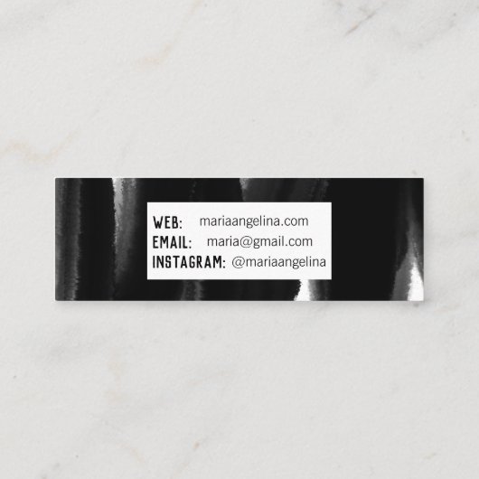 Zwart wit waterverf inktpenseelschilderij mini visitekaartje (Achterkant)