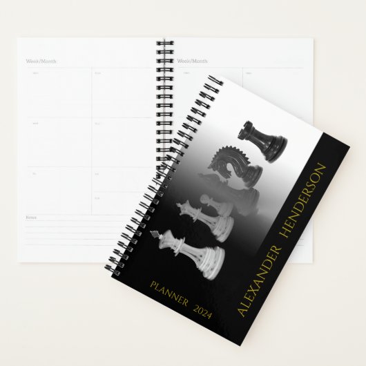  Zwart-Wit Waterverf Schaak Gouden Naam Planner (Display)